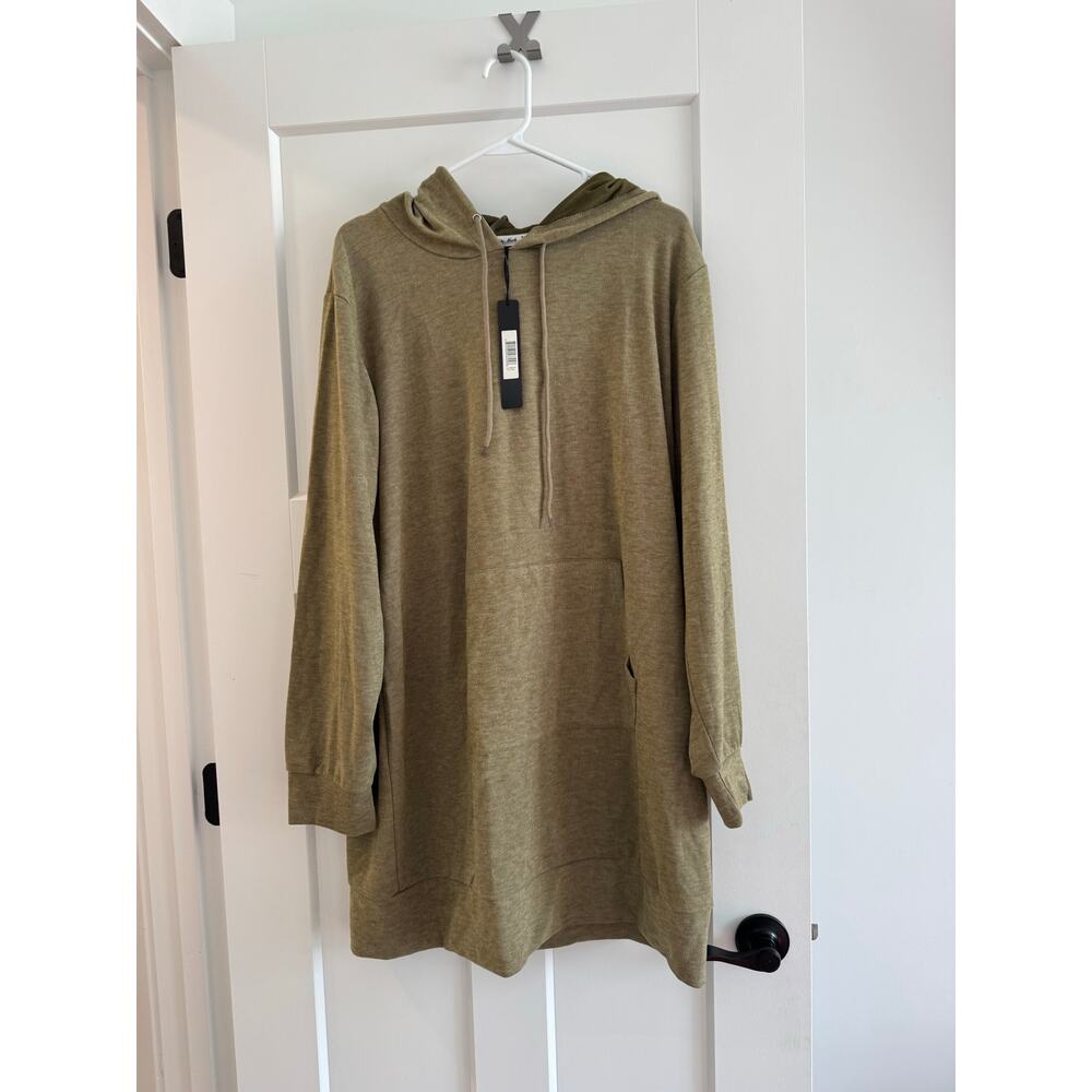 White Mark Women's Hoodie Sweatshirt Dress Green NWT 1X - Picture 2 of 7